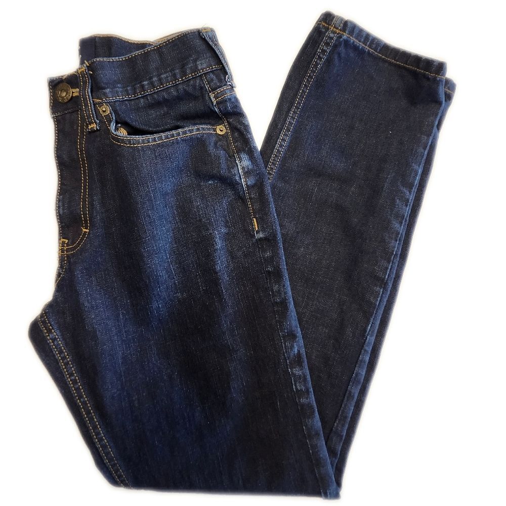 AI Authentic Icon Dark Blue Wash High Rise Straight Leg Denim Jeans, 29/30